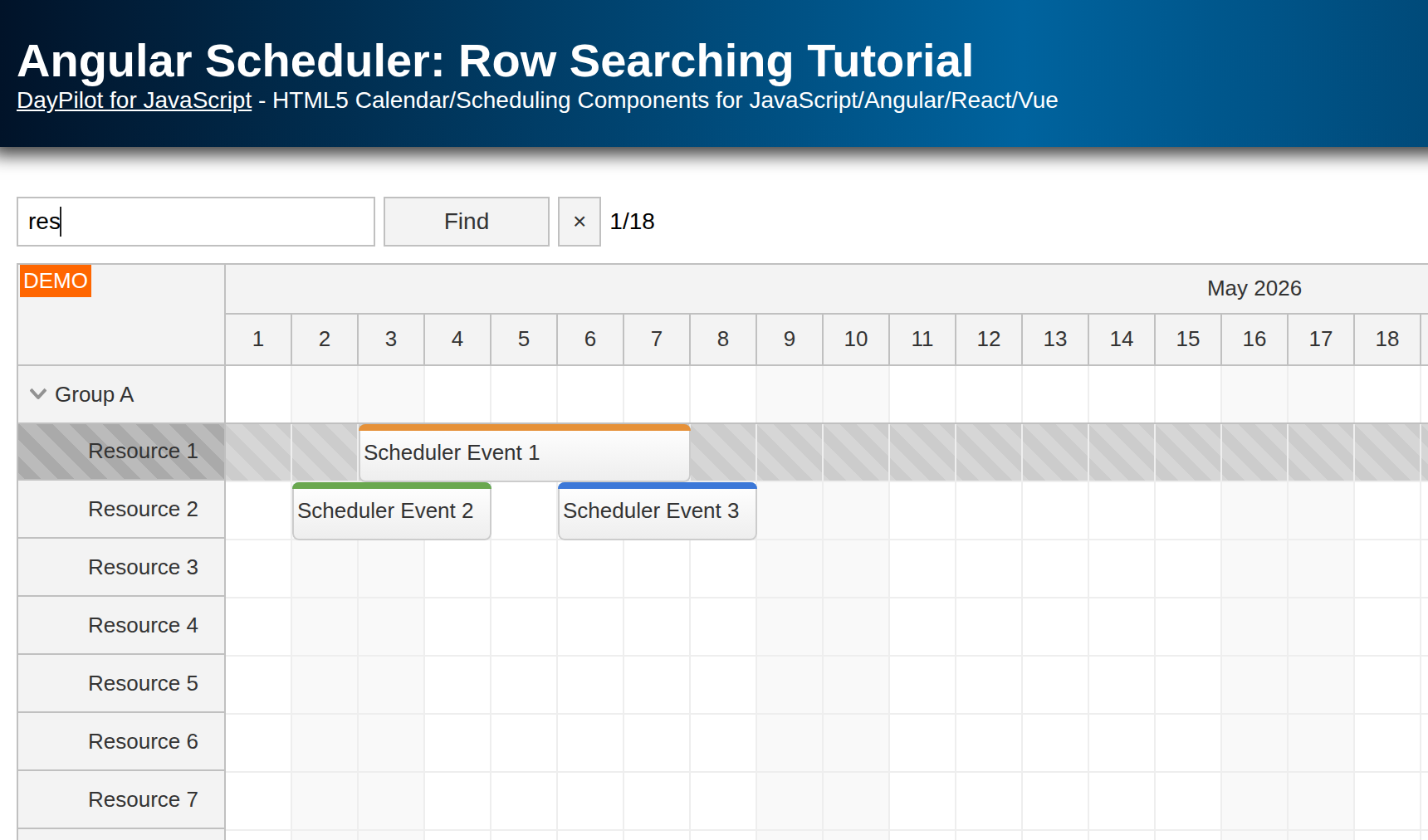 Angular Scheduler: Row Searching Tutorial