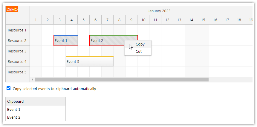 Angular Scheduler: Event Cut, Copy & Paste