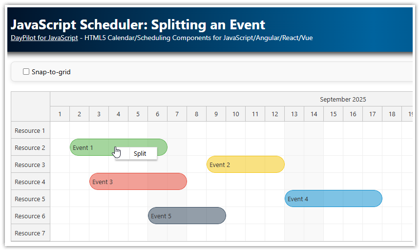 JavaScript Scheduler: Splitting an Event