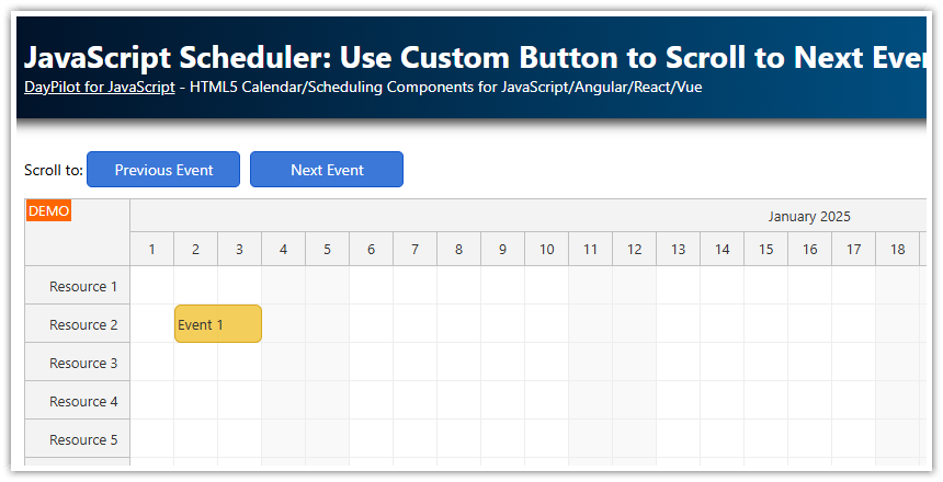 JavaScript Scheduler: Use Custom Button to Scroll to Next Event