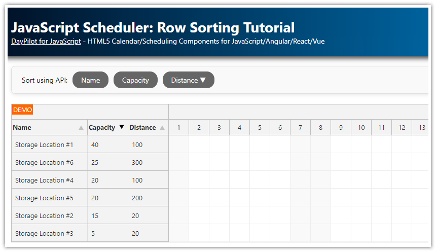 JavaScript Scheduler: Row Sorting Tutorial