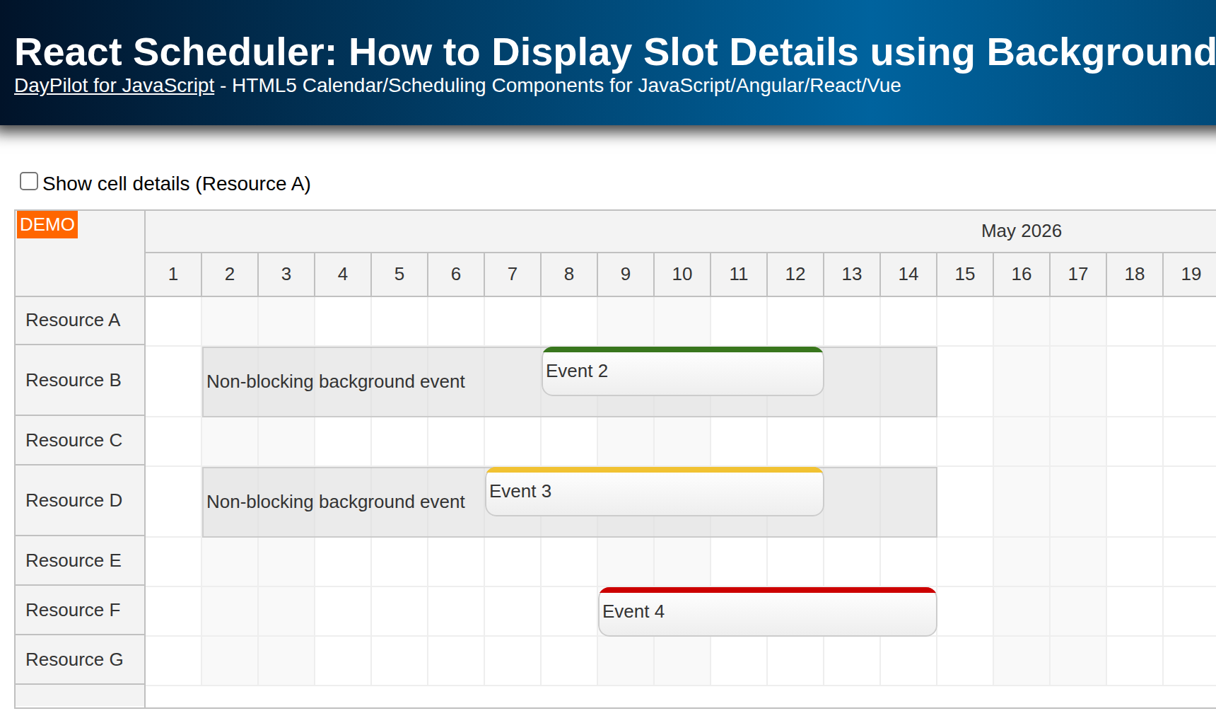 React Scheduler: How to Display Slot Details using Background Events