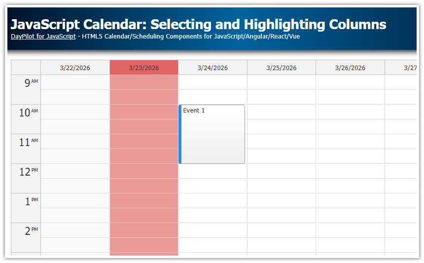 JavaScript Calendar: Selecting and Highlighting Columns