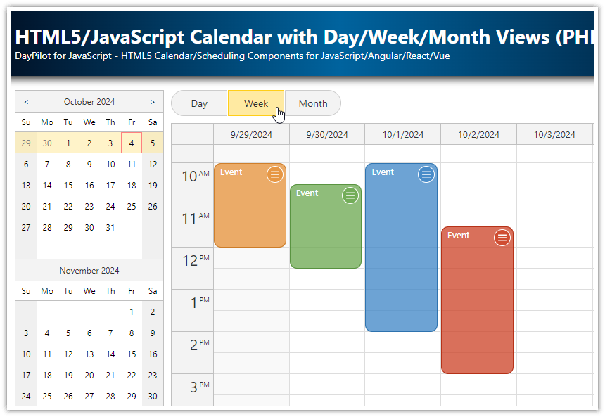 Open-Source HTML5/JavaScript Calendar with Day/Week/Month Views (PHP, MySQL)