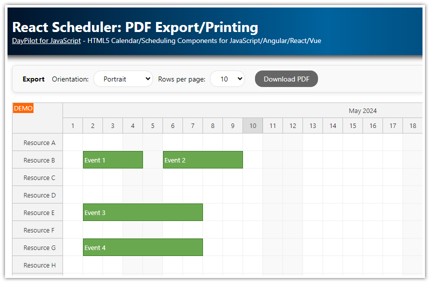 React Scheduler: PDF Export/Printing