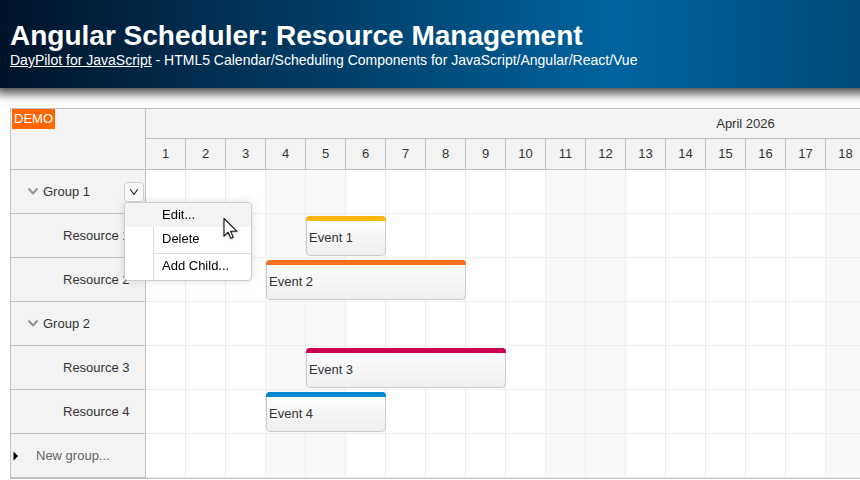 Angular Scheduler: Resource Management