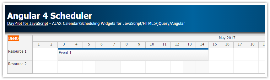Angular 4 Scheduler Quick Start Project