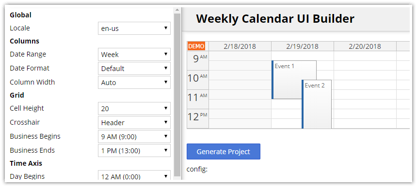 JavaScript Calendar Online Configurator