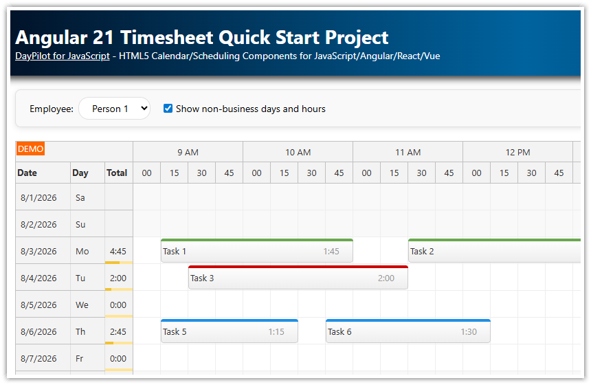 Angular 21 Timesheet Quick Start Project
