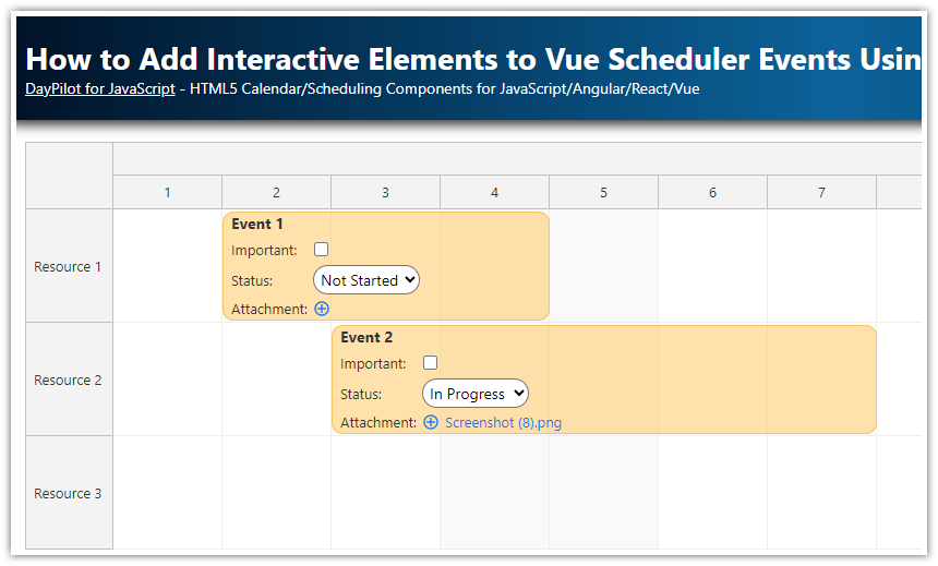 How to Add Interactive Elements to Vue Scheduler Events Using Templates