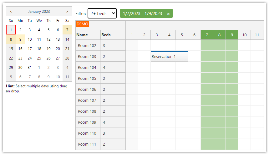 JavaScript/HTML5 Scheduler: Filtering Rooms by Availability