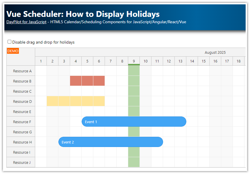 Vue Scheduler: How to Display Holidays