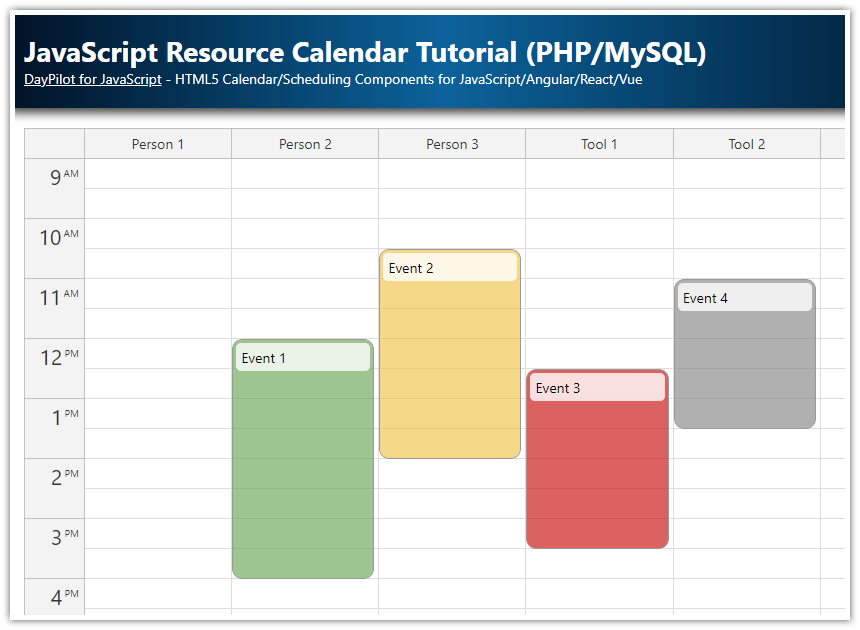 JavaScript Resource Calendar Tutorial - PHP/MySQL (Open-Source)