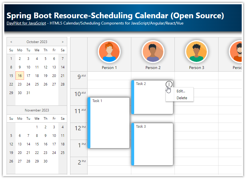 Spring Boot Resource-Scheduling Calendar (Open Source)