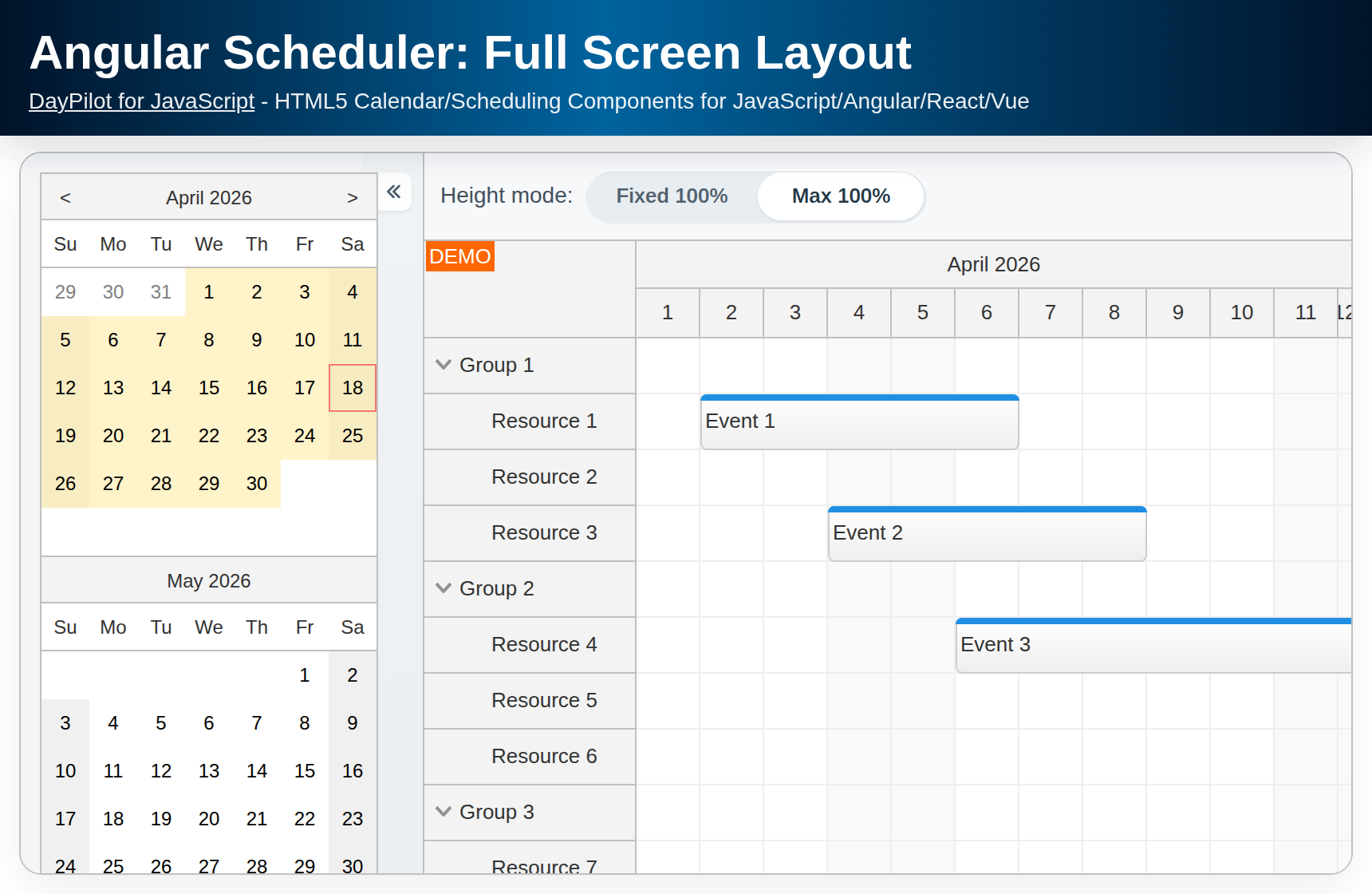 Angular Scheduler: Full Screen Layout