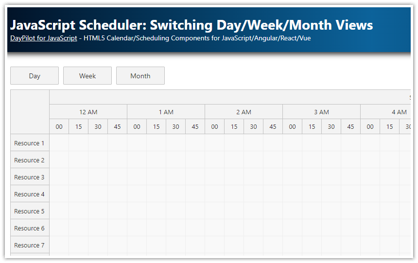 JavaScript Scheduler: Switching Day/Week/Month Views