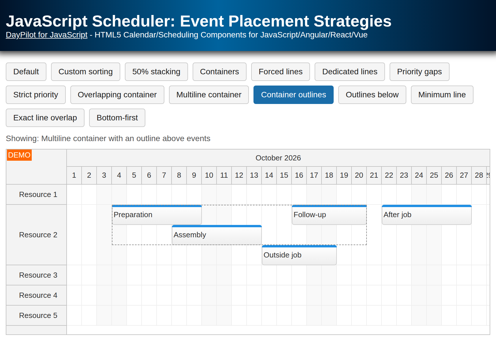 JavaScript Scheduler: Event Placement Strategies