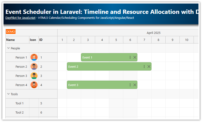 Event Scheduler in Laravel: Timeline and Resource Allocation with Drag-and-Drop UI