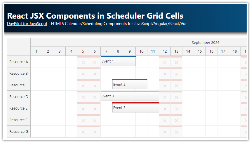 React JSX Components in Scheduler Grid Cells