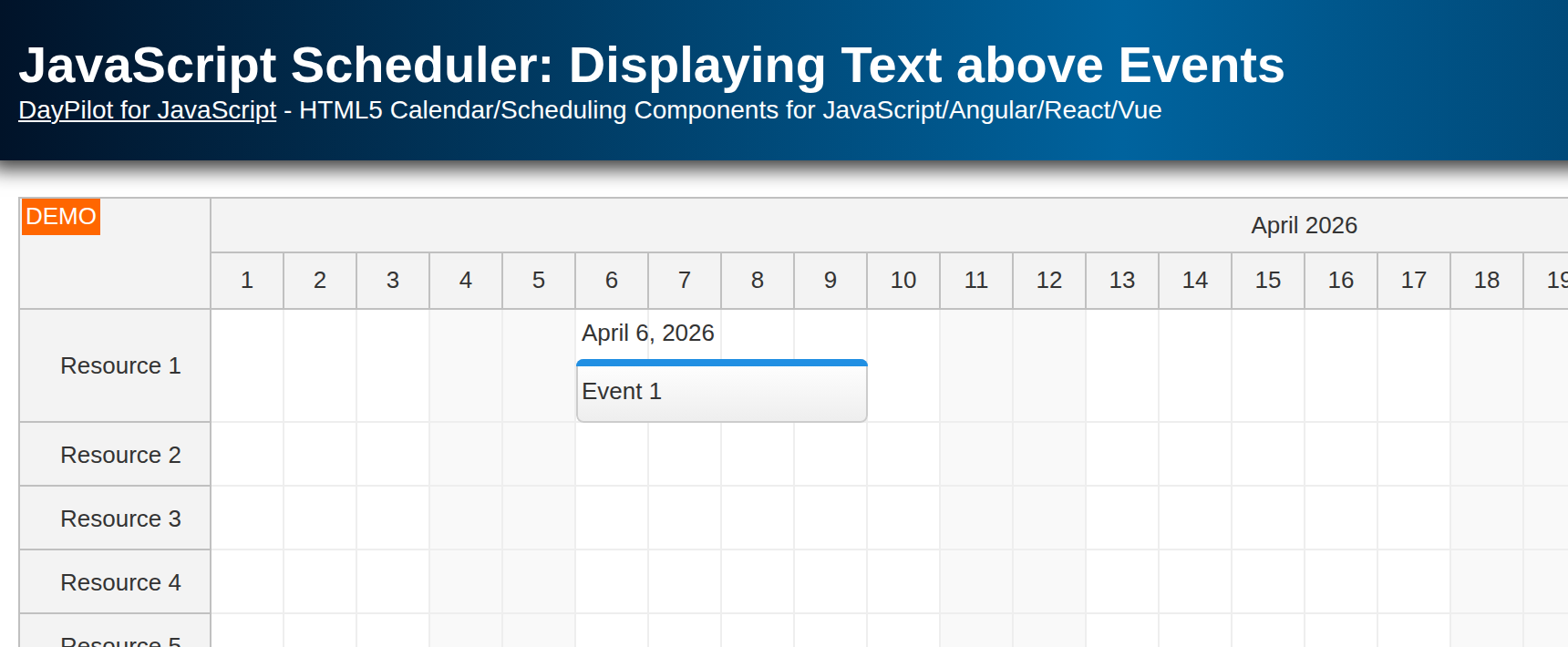 JavaScript Scheduler: Displaying Text above Events