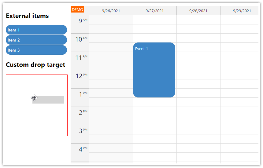 JavaScript Calendar: Custom Drop Target for External Items