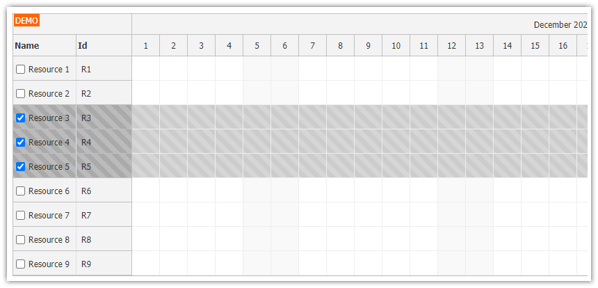JavaScript Scheduler: Using Checkboxes to Select Rows