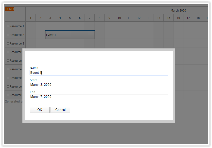 JavaScript Scheduler: How to Edit Multiple Fields using a Modal Dialog