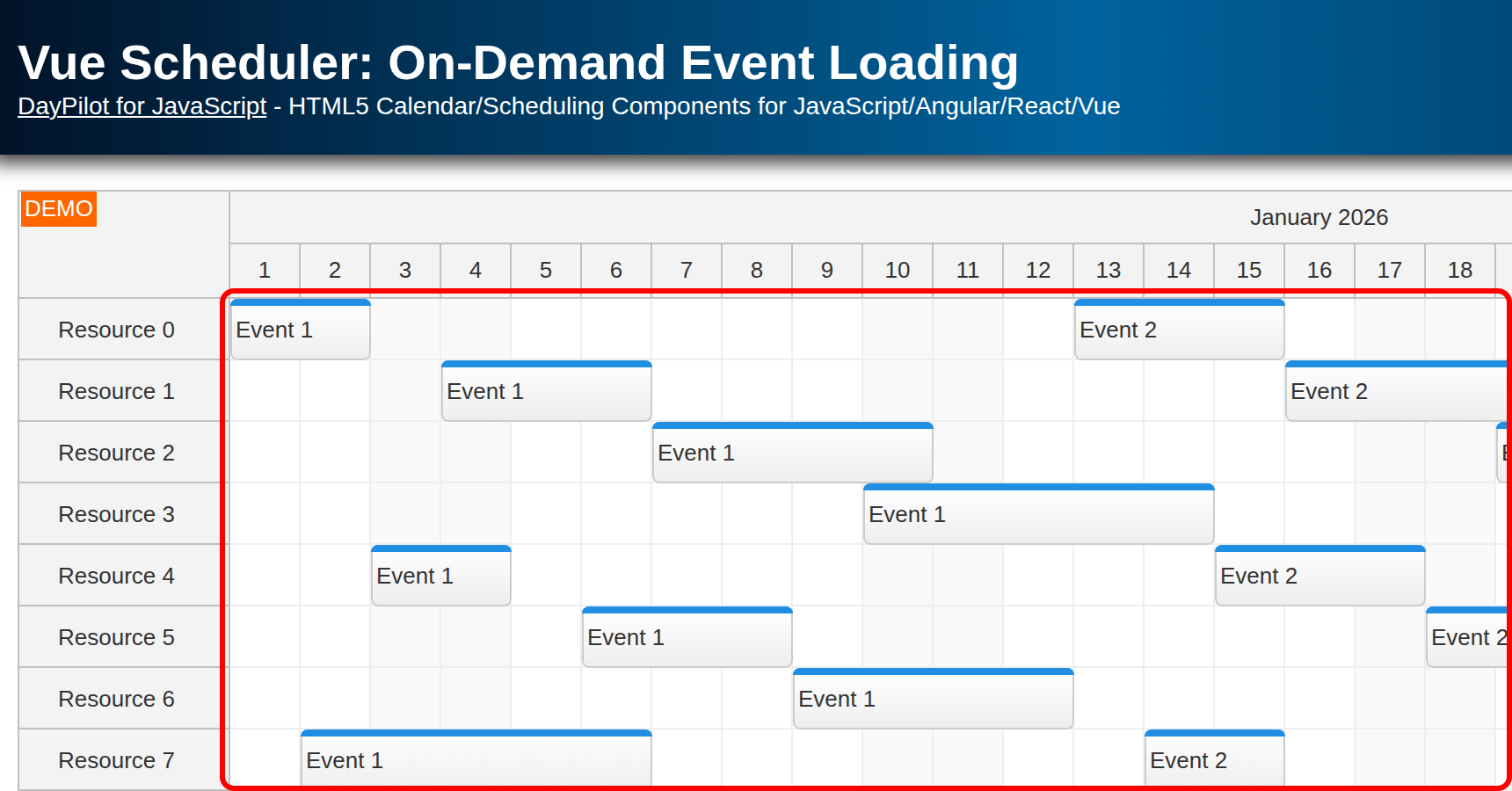 Vue Scheduler: On-Demand Event Loading