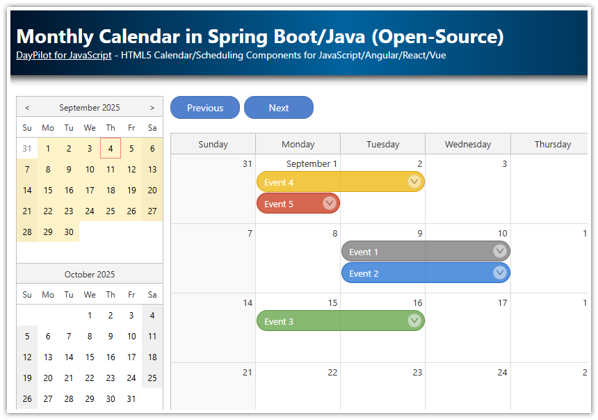 Open-Source HTML5/JavaScript Calendar with Day/Week/Month Views (PHP ...