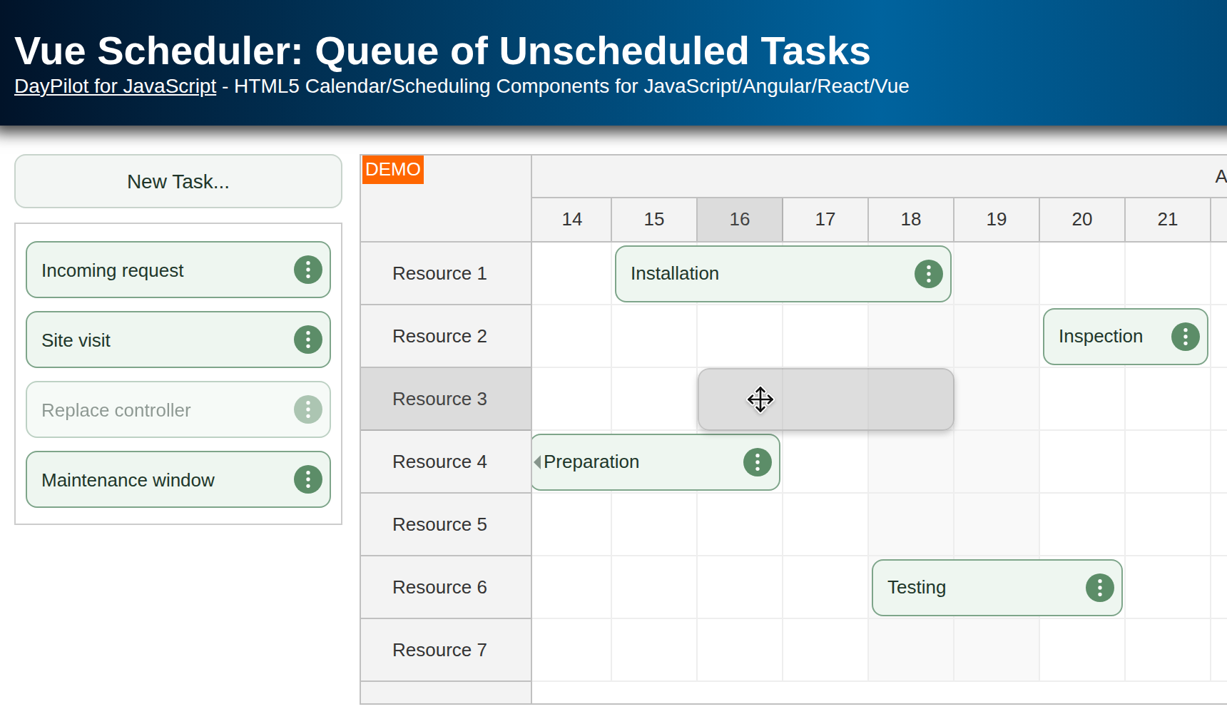 Vue Scheduler: Queue of Unscheduled Tasks