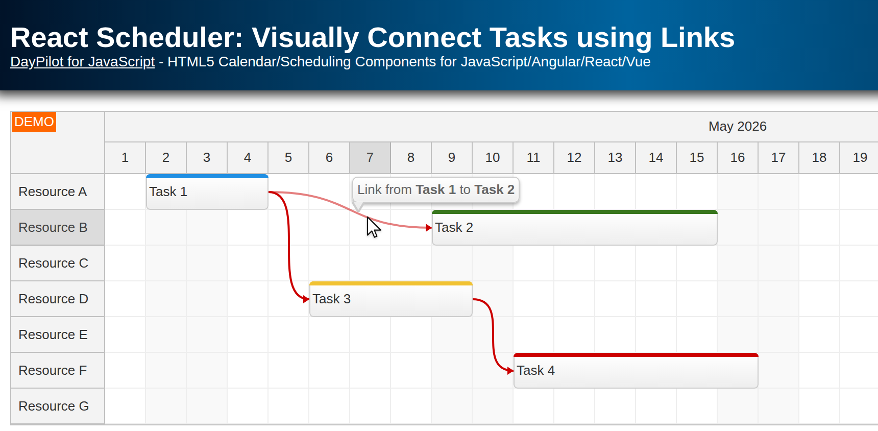 React Scheduler: Visually Connect Tasks using Links