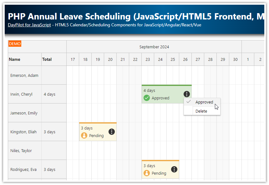 PHP Annual Leave Scheduling (JavaScript/HTML5 Frontend, MySQL Database)