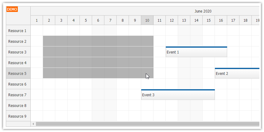 JavaScript Scheduler: Select a Time Range over Multiple Rows