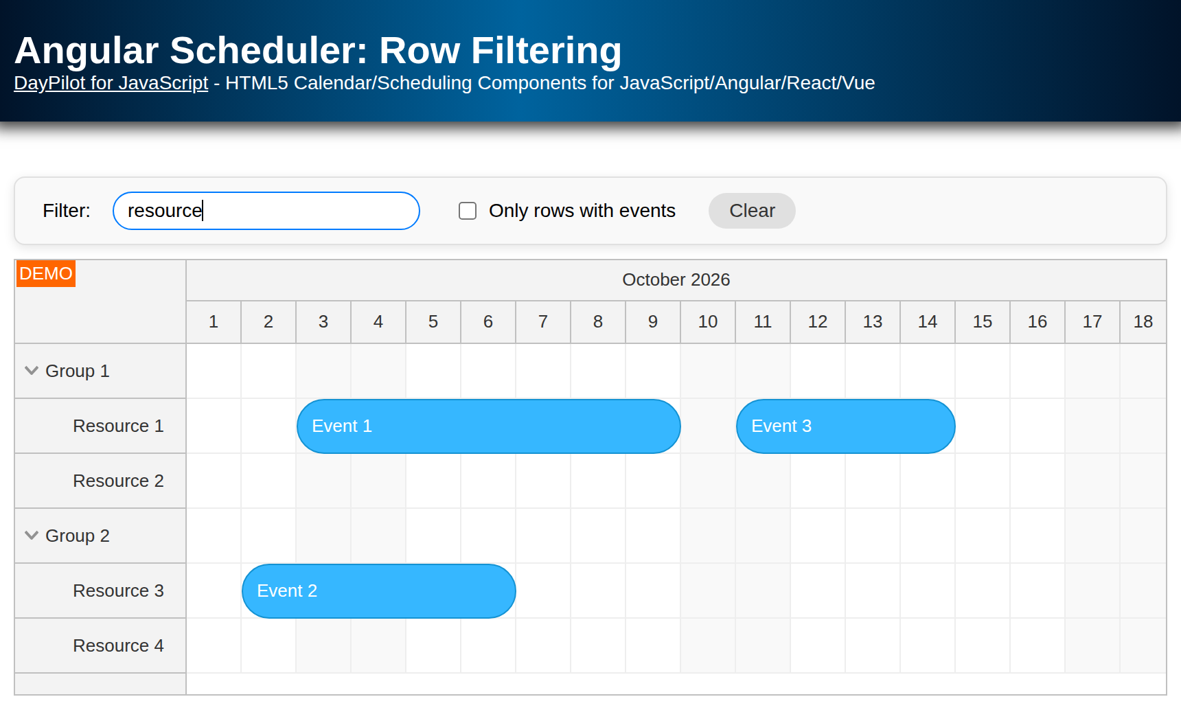 Angular Scheduler: Row Filtering