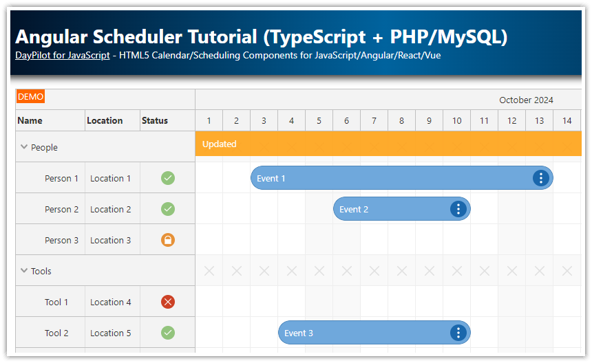 Angular Scheduler Tutorial (TypeScript + PHP/MySQL)