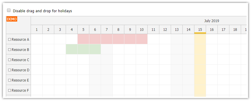 JavaScript Scheduler: Displaying Holidays