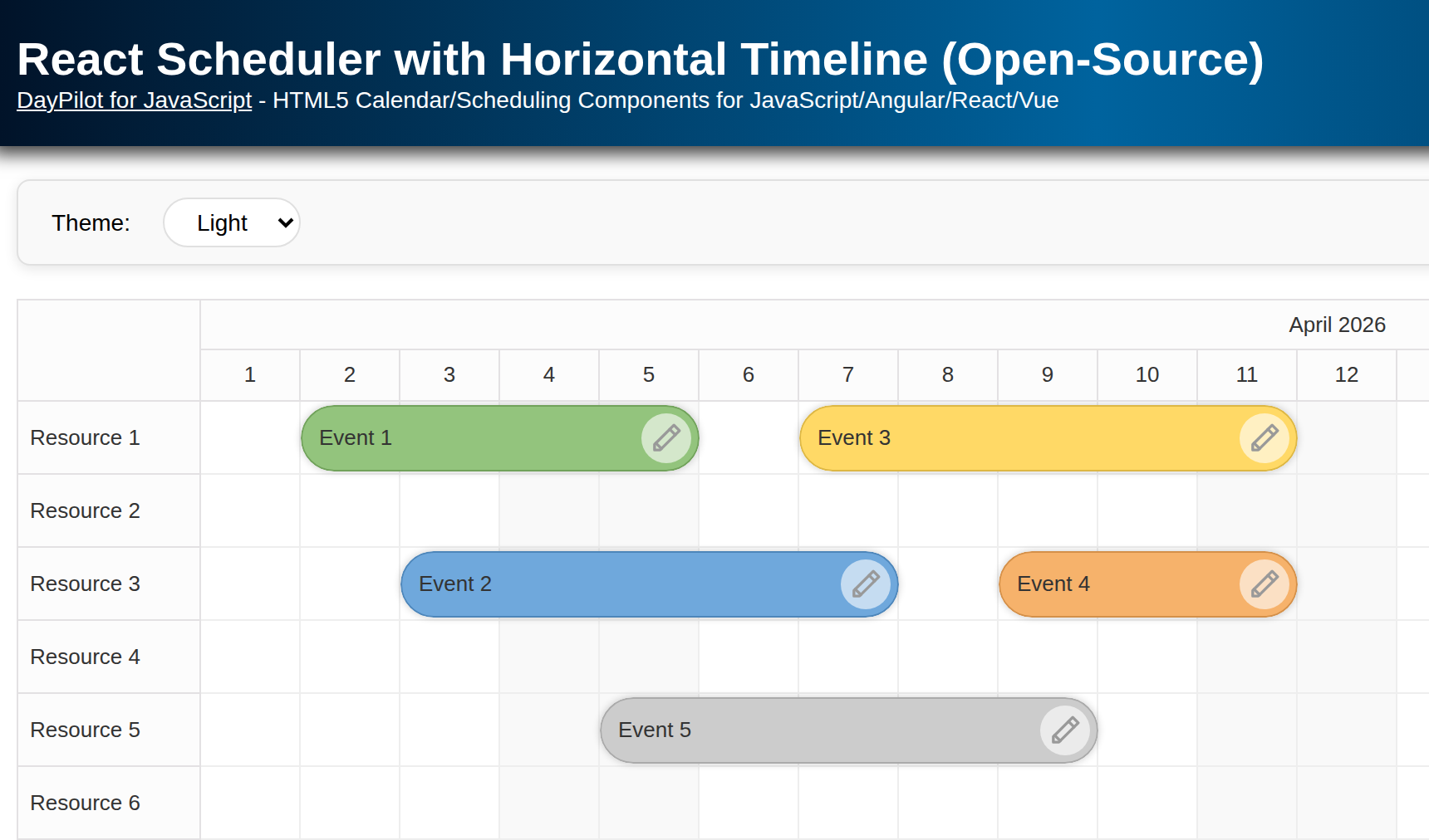 React Scheduler with Horizontal Timeline (Open-Source)