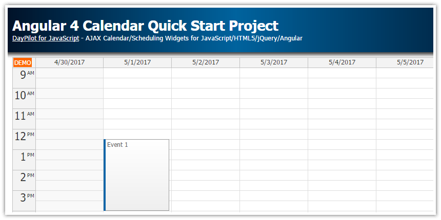 Angular 4 Calendar Quick Start Project