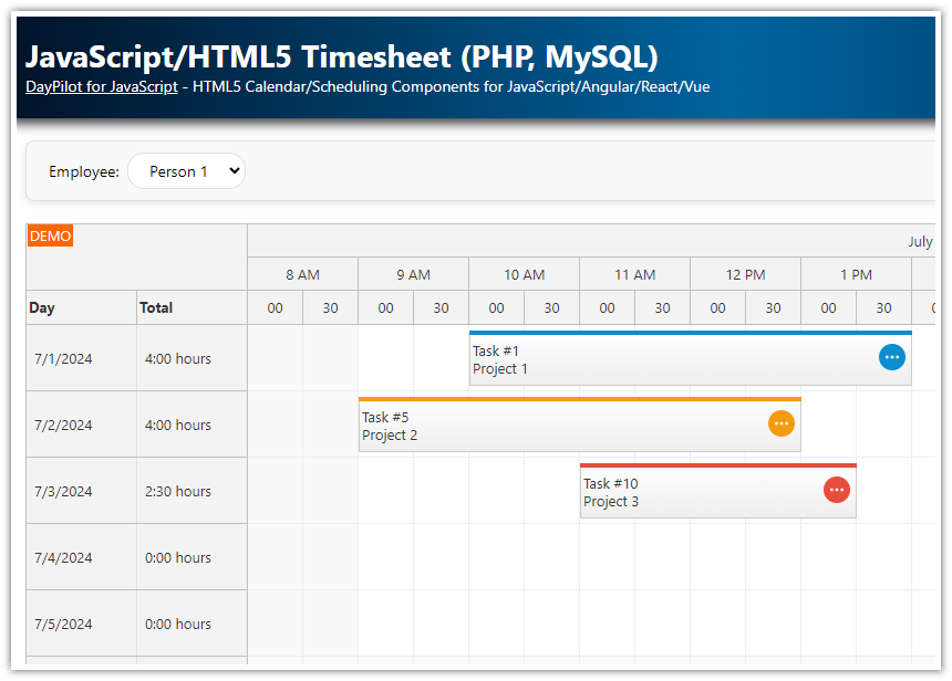 JavaScript/HTML5 Timesheet (PHP, MySQL)