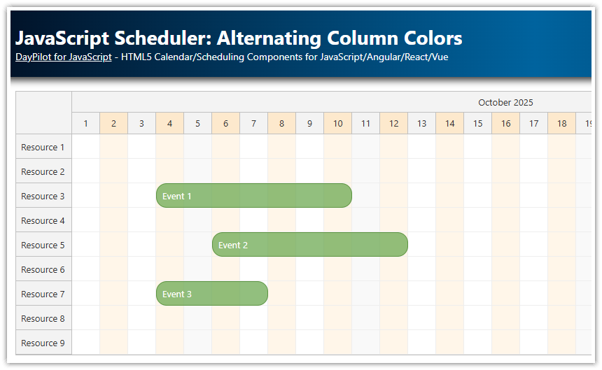 JavaScript Scheduler: Alternating Column Colors