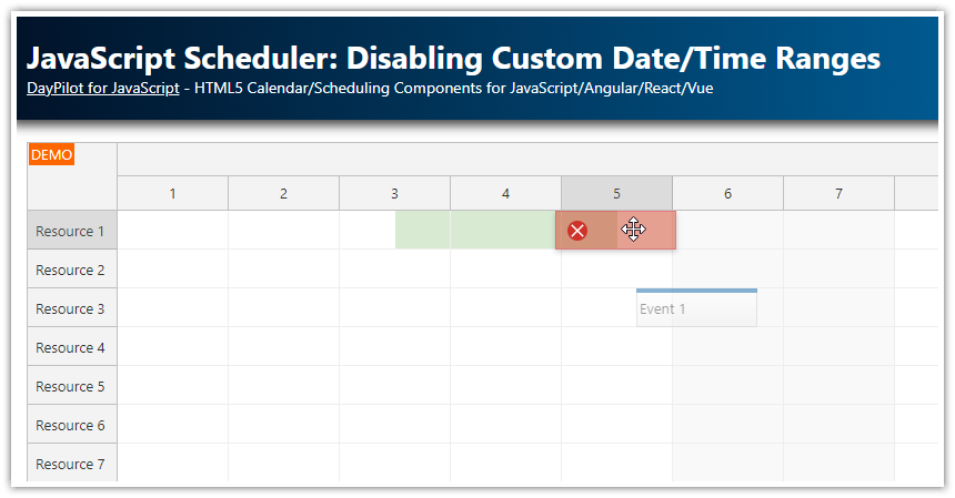 JavaScript Scheduler: Disabling Custom Date/Time Ranges