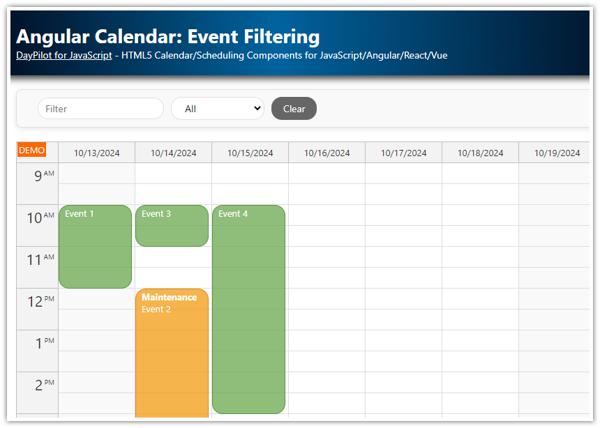 Angular Calendar: Event Filtering