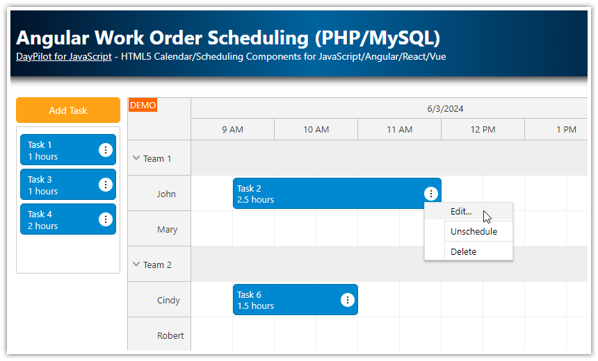 Angular Work Order Scheduling (PHP/MySQL)