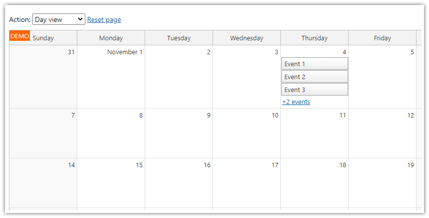 JavaScript Monthly Calendar: Max Events + Expand Button
