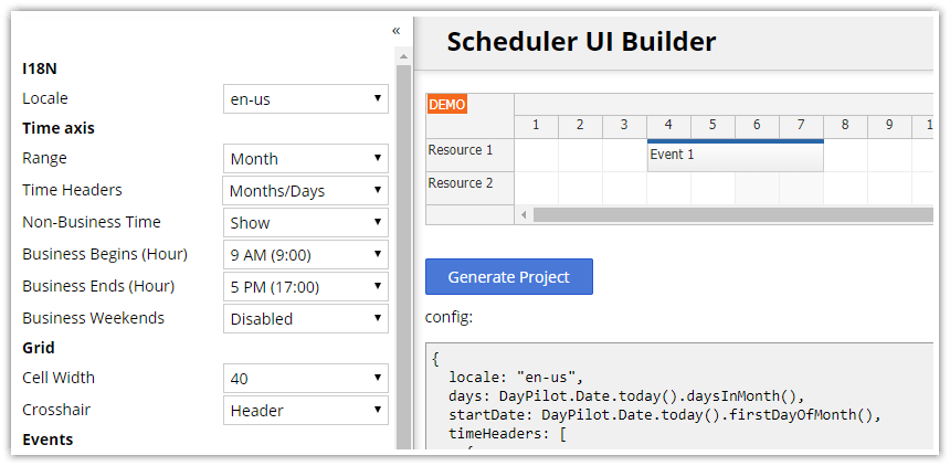 HTML5/JavaScript Scheduler: Online Configurator