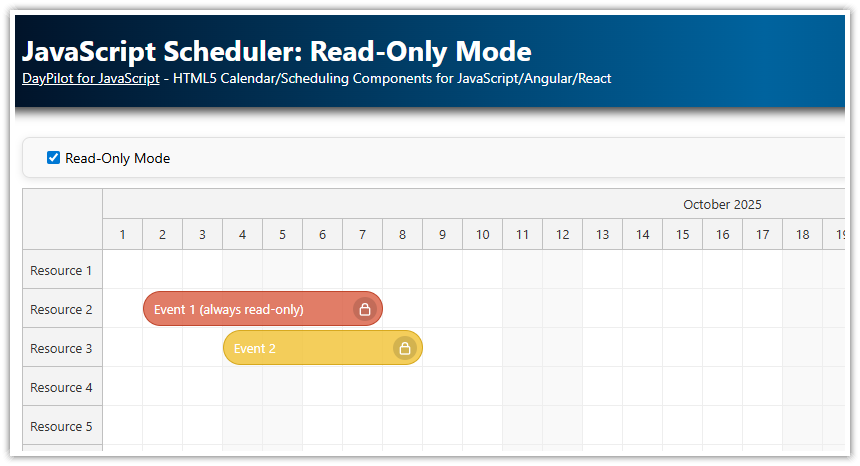 JavaScript Scheduler: Read-Only Mode