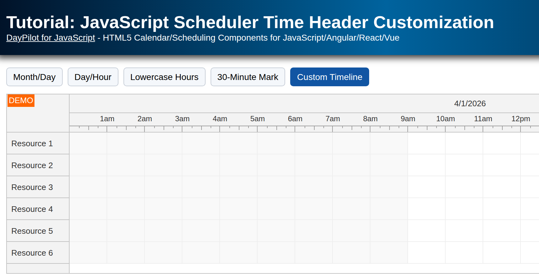 Tutorial: JavaScript Scheduler Time Header Customization