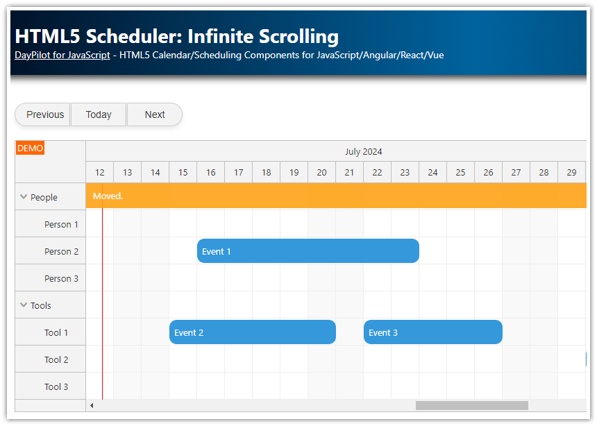HTML5 Scheduler: Infinite Scrolling