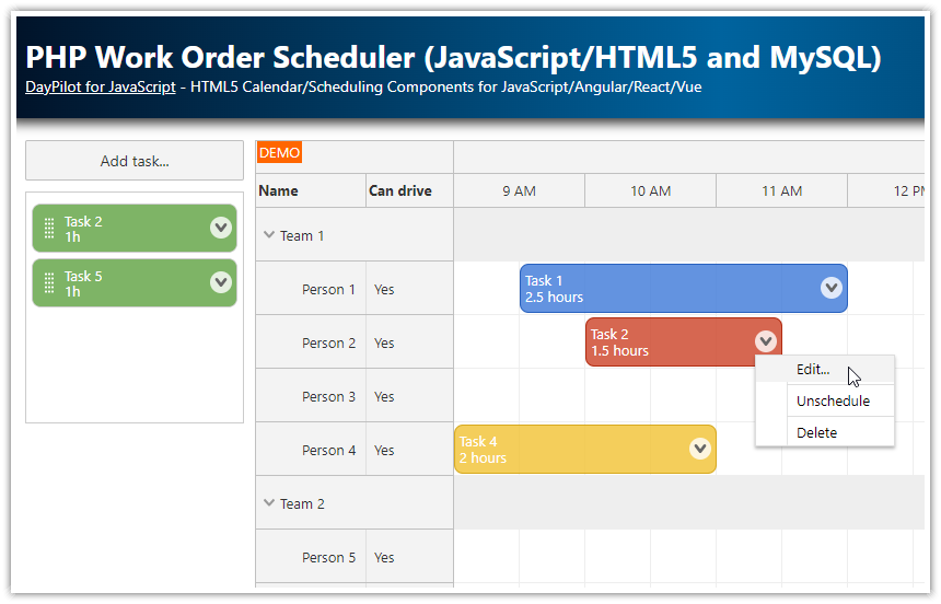 PHP Work Order Scheduler (JavaScript/HTML5 and MySQL)