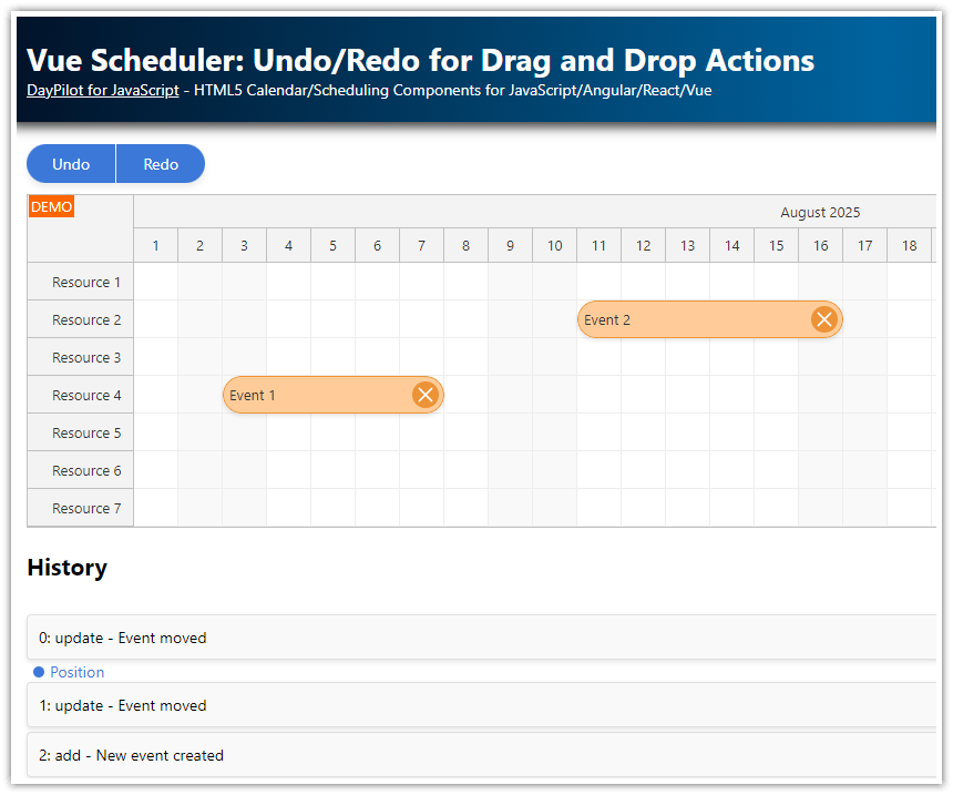 Vue Scheduler: Undo/Redo for Drag and Drop Actions